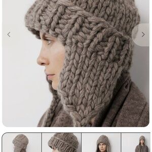 WOL HIDE Chunky Knit Brown Earflap Hat NWT